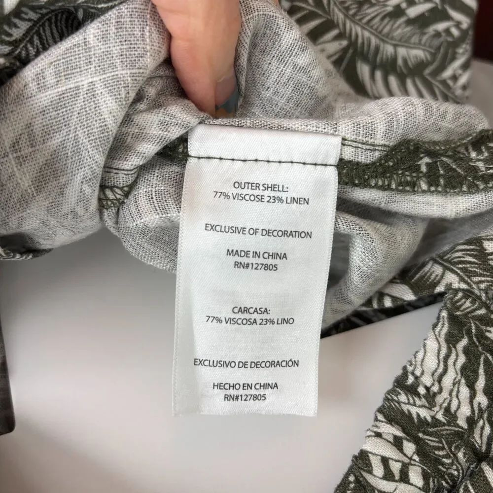 NWT DKNY Linen Blend Green Palm Leaf Print 2 Piece Set Baby Toddler 24 Months